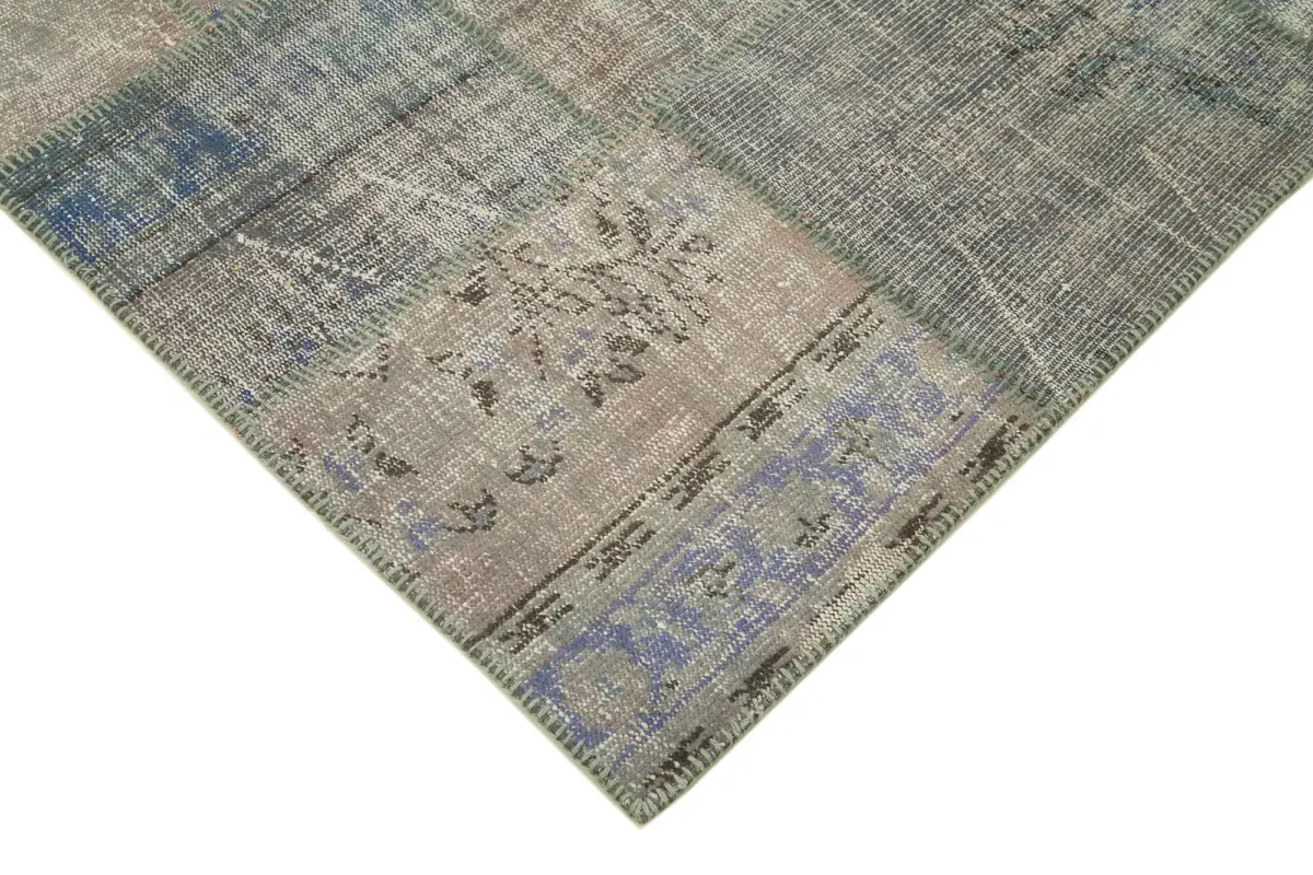 Patchwork Gri Pamuk Üzerine Yün El Dokuma Kilim-176x247 - Görsel 4