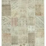 Patchwork Bej Pamuk Üzerine Yün El Dokuma Kilim-173x240