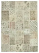 Patchwork Bej Pamuk Üzerine Yün El Dokuma Kilim-173x240