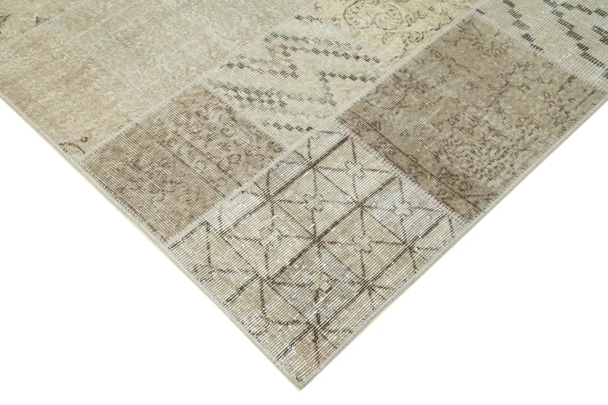Patchwork Bej Pamuk Üzerine Yün El Dokuma Kilim-173x240 - Görsel 4