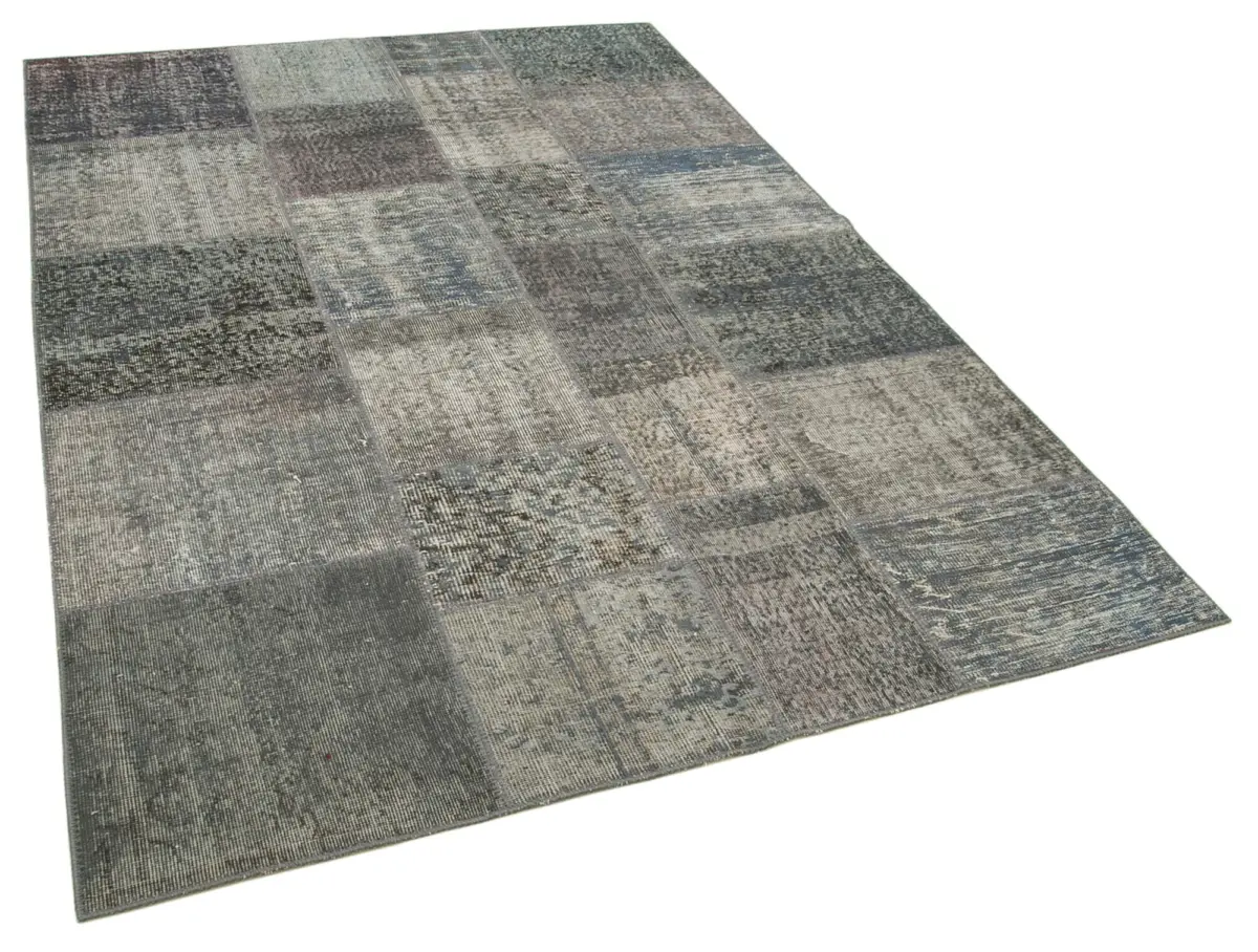Patchwork Gri Pamuk Üzerine Yün El Dokuma Kilim-170x241 - Görsel 2