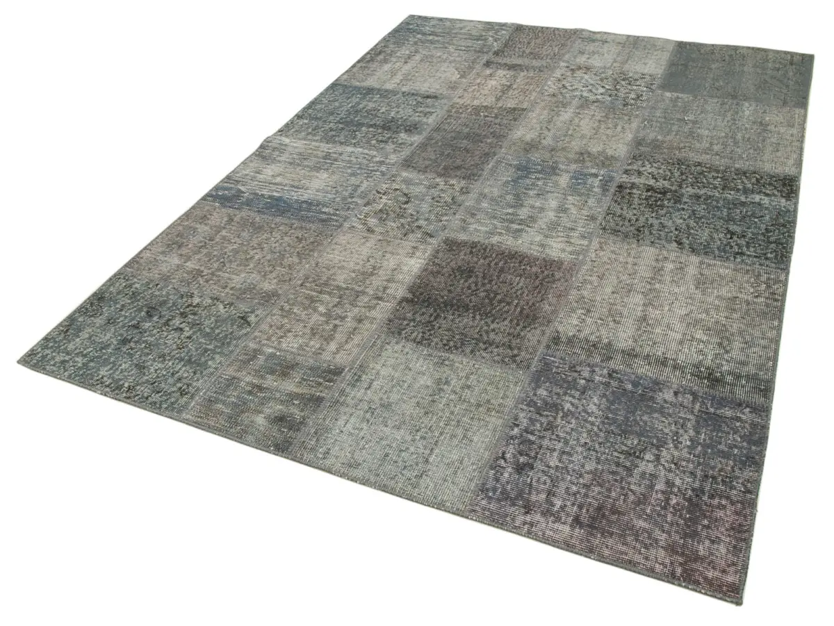 Patchwork Gri Pamuk Üzerine Yün El Dokuma Kilim-170x241 - Görsel 3