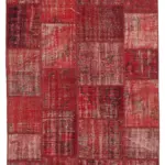 Patchwork Kırmızı Pamuk Üzerine Yün El Dokuma Kilim-171x245