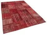 Patchwork Kırmızı Pamuk Üzerine Yün El Dokuma Kilim-171x245 - Görsel 2