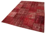 Patchwork Kırmızı Pamuk Üzerine Yün El Dokuma Kilim-171x245 - Görsel 3