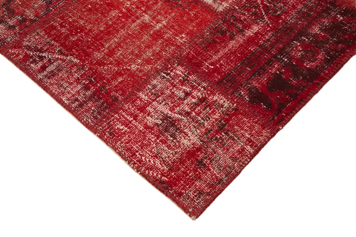 Patchwork Kırmızı Pamuk Üzerine Yün El Dokuma Kilim-171x245 - Görsel 4