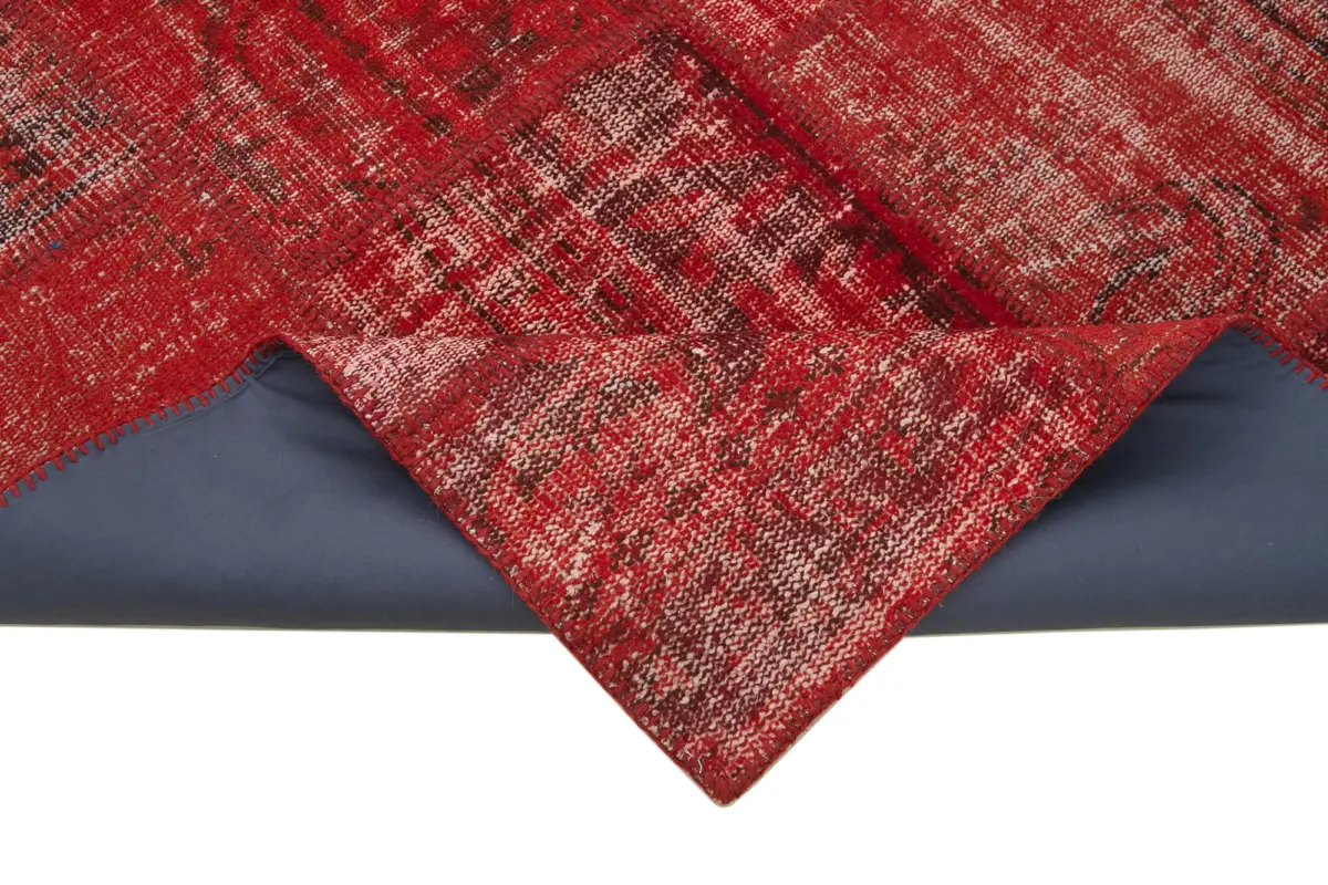 Patchwork Kırmızı Pamuk Üzerine Yün El Dokuma Kilim-171x245 - Görsel 6