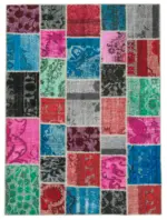 Patchwork Multi Pamuk Üzerine Yün El Dokuma Kilim-179x243