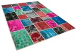 Patchwork Multi Pamuk Üzerine Yün El Dokuma Kilim-179x243 - Görsel 2