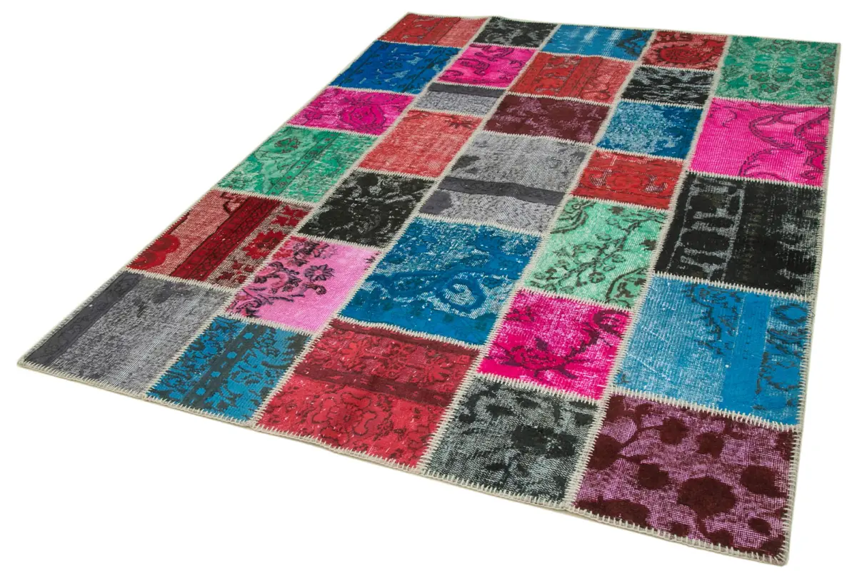 Patchwork Multi Pamuk Üzerine Yün El Dokuma Kilim-179x243 - Görsel 3