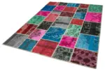 Patchwork Multi Pamuk Üzerine Yün El Dokuma Kilim-179x243 - Görsel 3