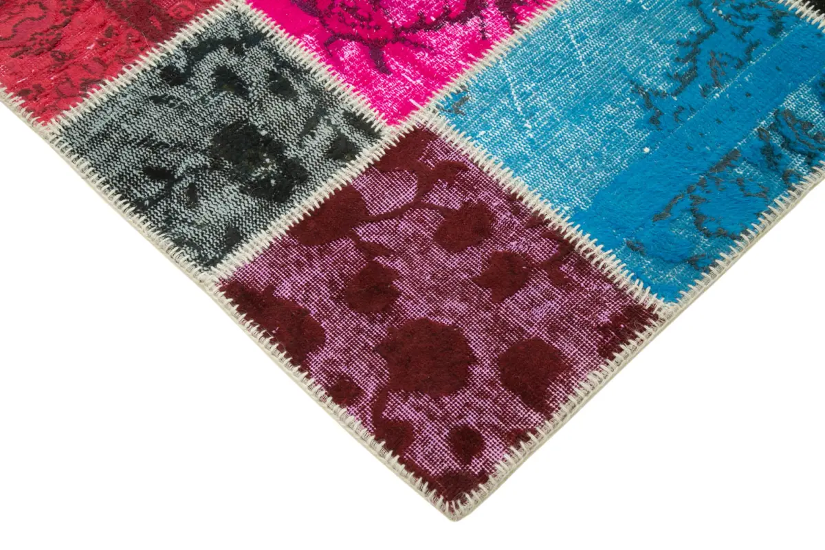 Patchwork Multi Pamuk Üzerine Yün El Dokuma Kilim-179x243 - Görsel 4
