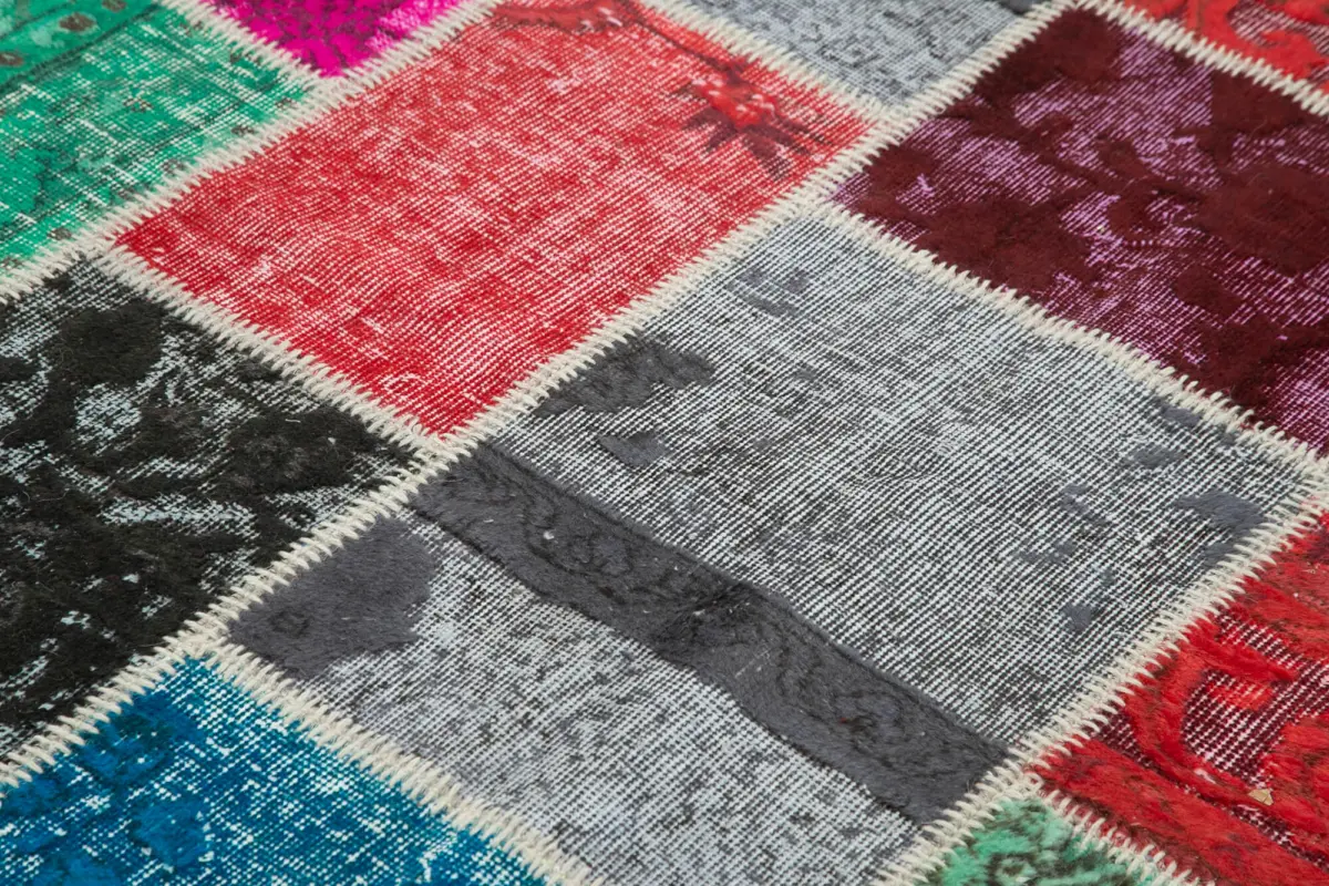 Patchwork Multi Pamuk Üzerine Yün El Dokuma Kilim-179x243 - Görsel 5