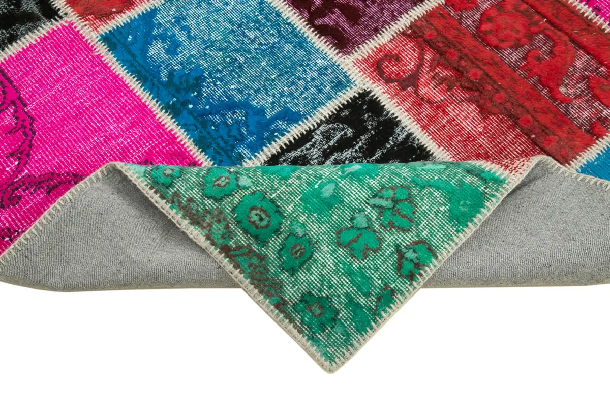 Patchwork Multi Pamuk Üzerine Yün El Dokuma Kilim-179x243 - Görsel 6