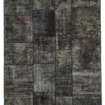 Patchwork Siyah Pamuk Üzerine Yün El Dokuma Kilim-173x243