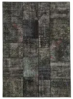 Patchwork Siyah Pamuk Üzerine Yün El Dokuma Kilim-173x243
