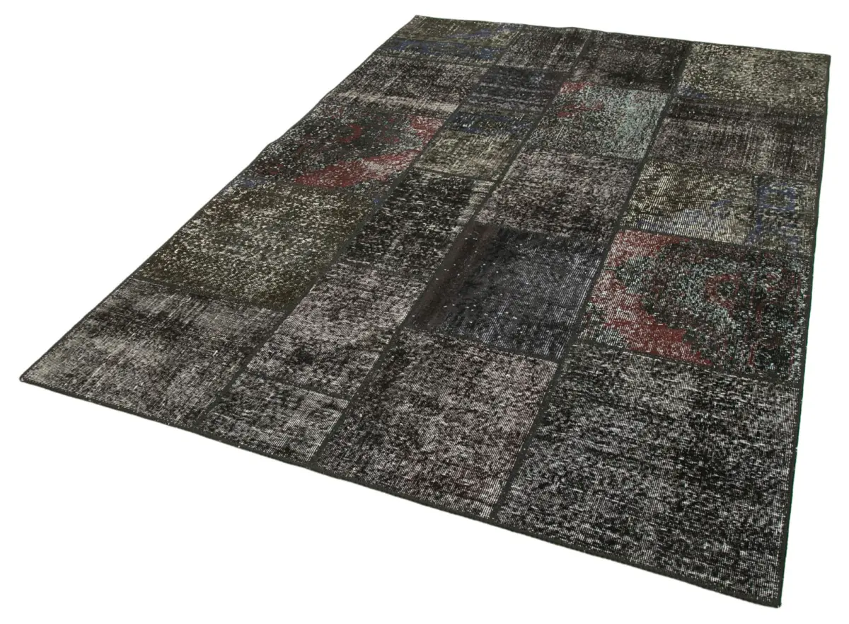 Patchwork Siyah Pamuk Üzerine Yün El Dokuma Kilim-173x243 - Görsel 3