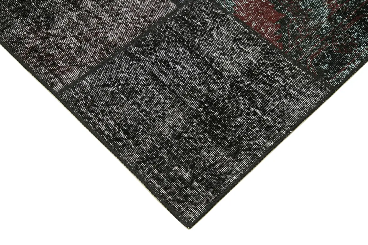 Patchwork Siyah Pamuk Üzerine Yün El Dokuma Kilim-173x243 - Görsel 4