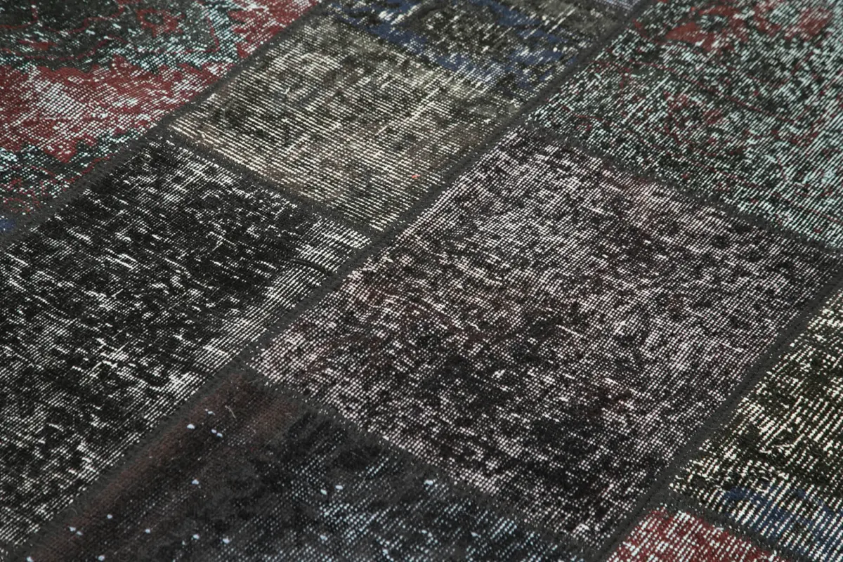 Patchwork Siyah Pamuk Üzerine Yün El Dokuma Kilim-173x243 - Görsel 5