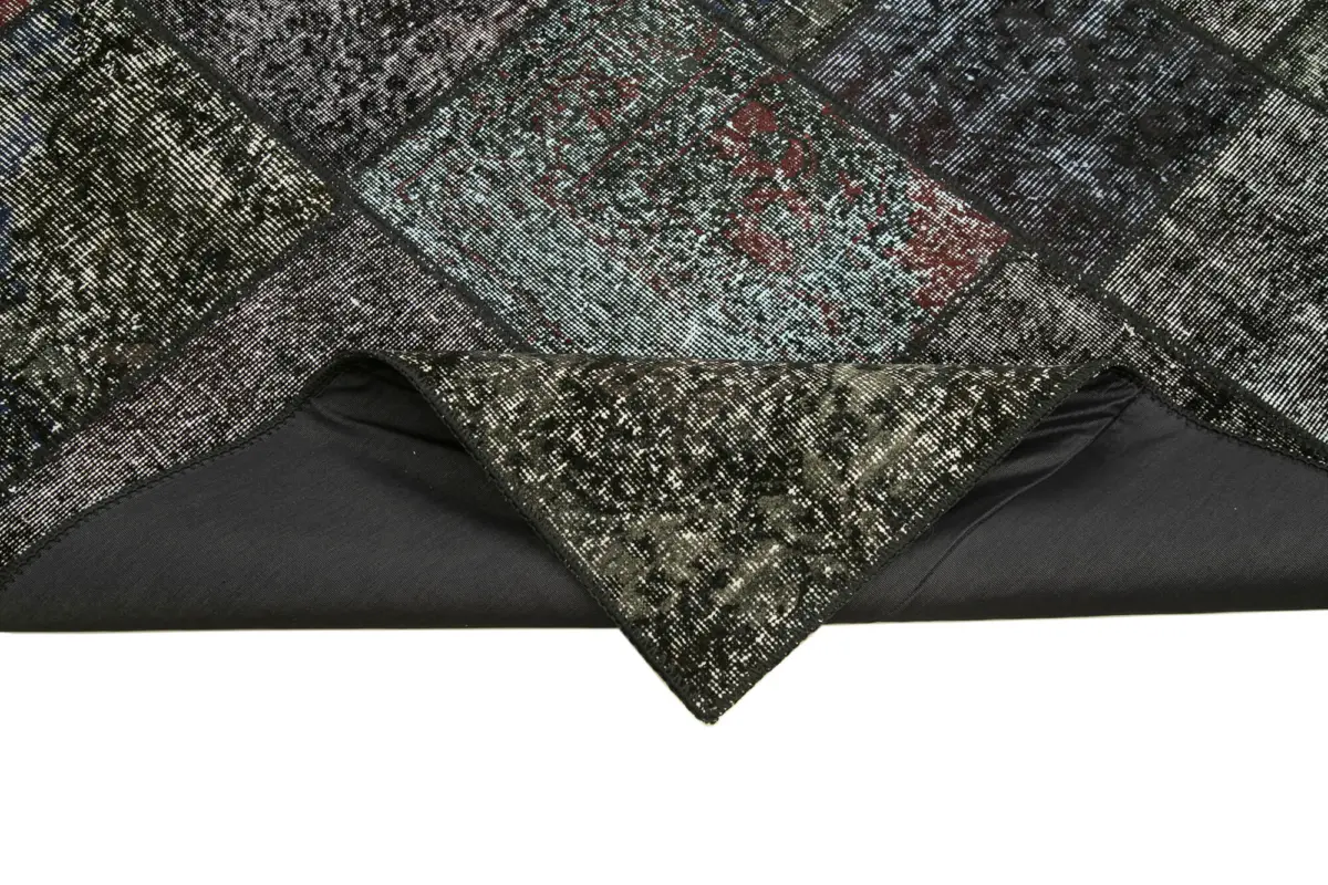 Patchwork Siyah Pamuk Üzerine Yün El Dokuma Kilim-173x243 - Görsel 6