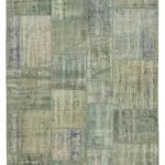 Patchwork Gri Pamuk Üzerine Yün El Dokuma Kilim-175x242