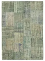 Patchwork Gri Pamuk Üzerine Yün El Dokuma Kilim-175x242