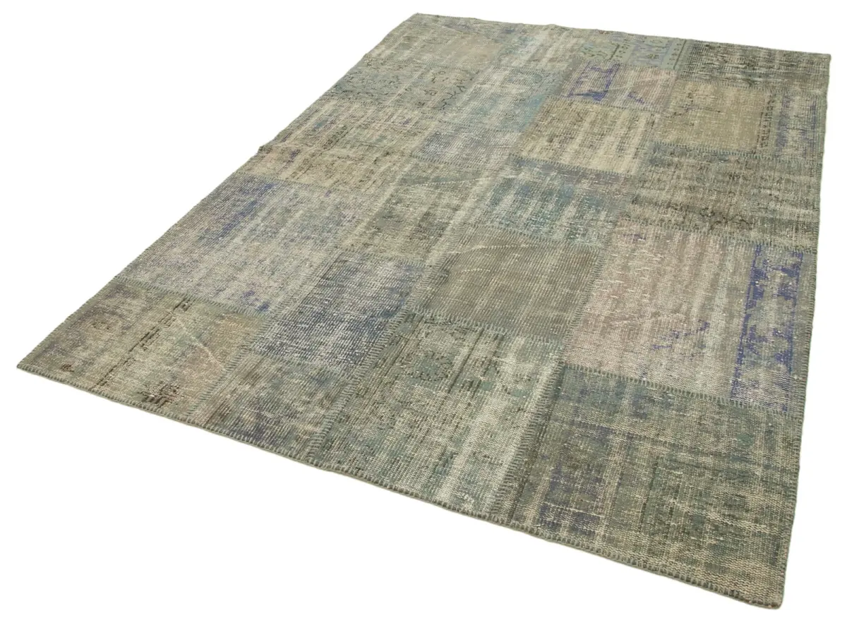Patchwork Gri Pamuk Üzerine Yün El Dokuma Kilim-175x242 - Görsel 3