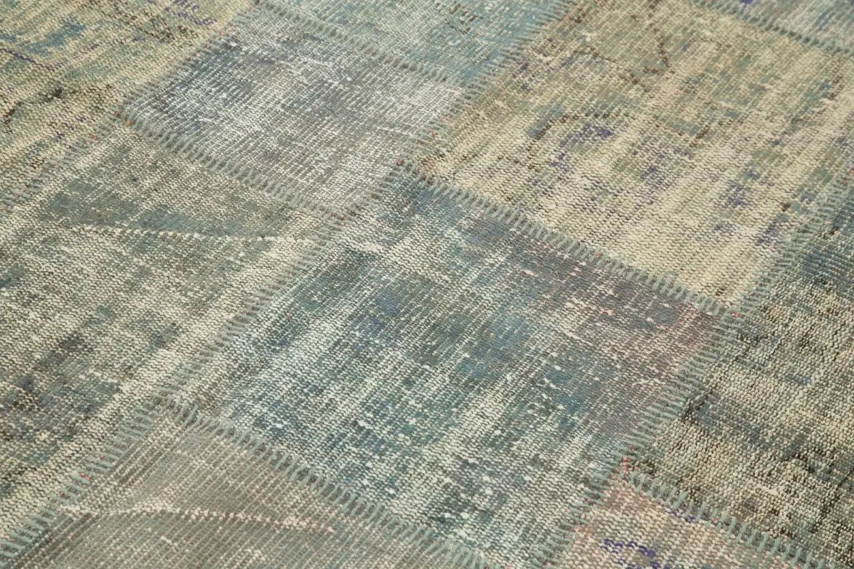 Patchwork Gri Pamuk Üzerine Yün El Dokuma Kilim-175x242 - Görsel 5