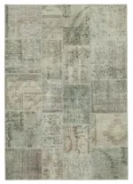 Patchwork Gri Pamuk Üzerine Yün El Dokuma Kilim-170x240