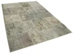 Patchwork Gri Pamuk Üzerine Yün El Dokuma Kilim-170x240 - Görsel 2