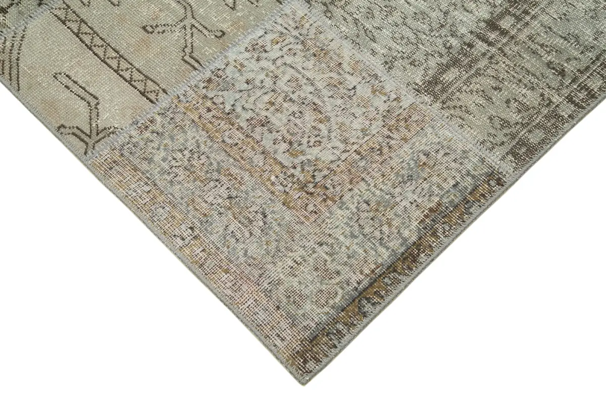 Patchwork Gri Pamuk Üzerine Yün El Dokuma Kilim-170x240 - Görsel 4