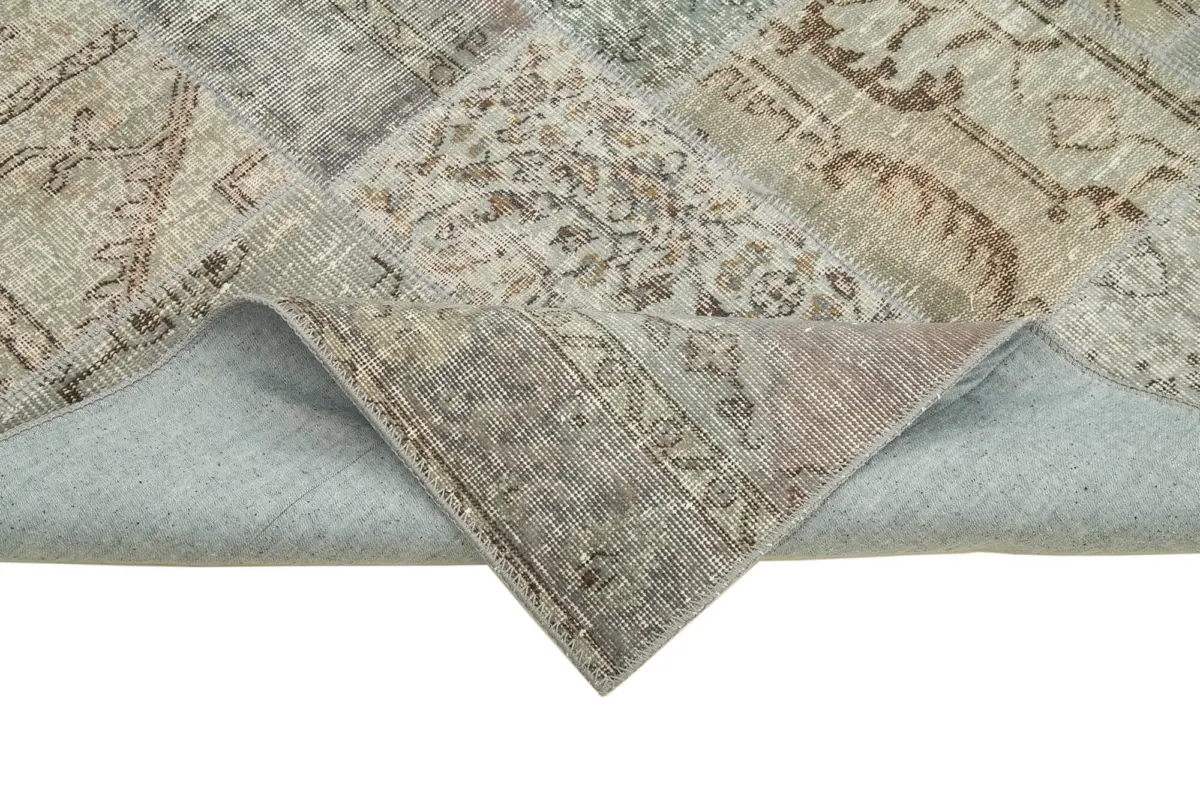 Patchwork Gri Pamuk Üzerine Yün El Dokuma Kilim-170x240 - Görsel 6