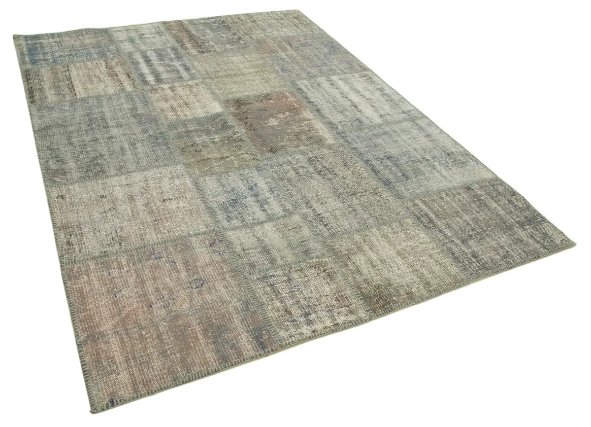 Patchwork Gri Pamuk Üzerine Yün El Dokuma Kilim-177x243 - Görsel 2