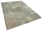 Patchwork Gri Pamuk Üzerine Yün El Dokuma Kilim-177x243 - Görsel 2