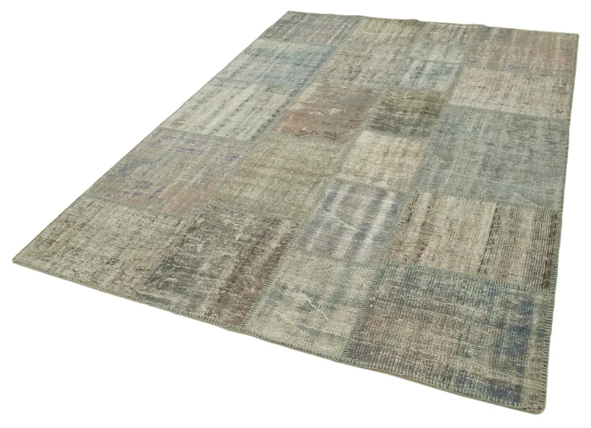 Patchwork Gri Pamuk Üzerine Yün El Dokuma Kilim-177x243 - Görsel 3