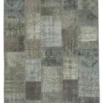 Patchwork Gri Pamuk Üzerine Yün El Dokuma Kilim-173x243