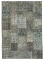 Patchwork Gri Pamuk Üzerine Yün El Dokuma Kilim-173x243