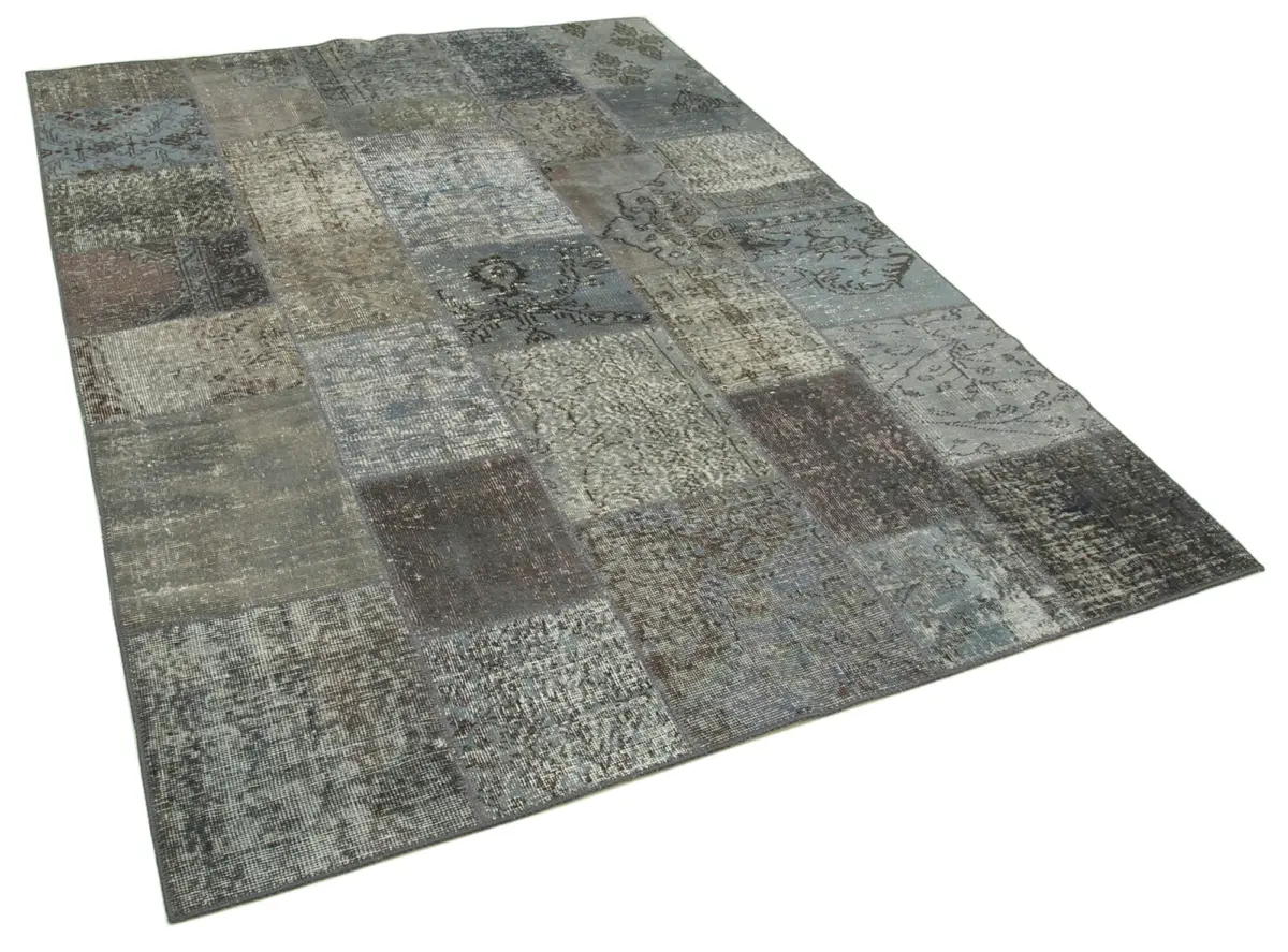 Patchwork Gri Pamuk Üzerine Yün El Dokuma Kilim-173x243 - Görsel 2