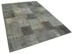Patchwork Gri Pamuk Üzerine Yün El Dokuma Kilim-173x243 - Görsel 2
