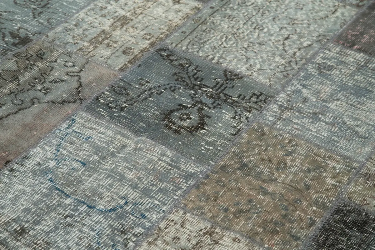 Patchwork Gri Pamuk Üzerine Yün El Dokuma Kilim-173x243 - Görsel 5