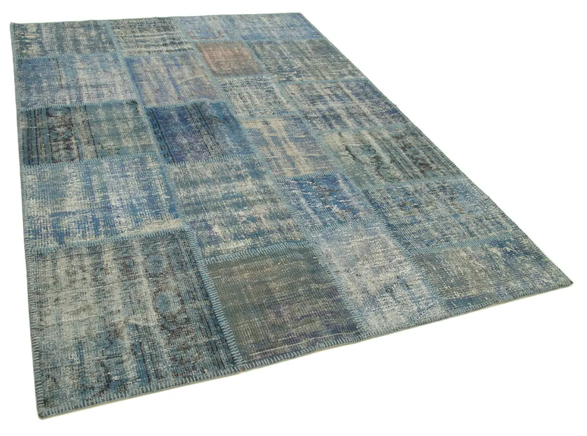 Patchwork Mavi Pamuk Üzerine Yün El Dokuma Kilim-176x243 - Görsel 2