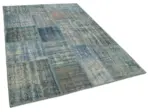 Patchwork Mavi Pamuk Üzerine Yün El Dokuma Kilim-176x243 - Görsel 2