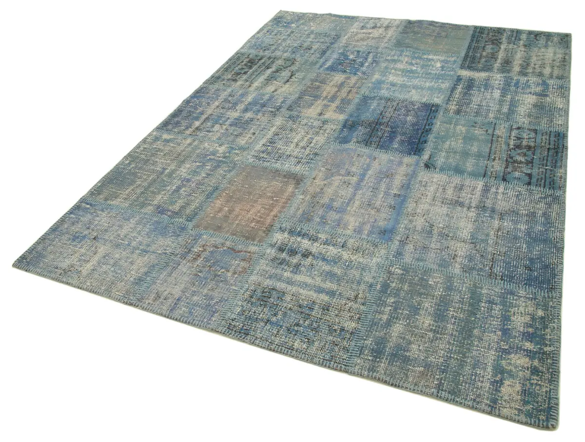 Patchwork Mavi Pamuk Üzerine Yün El Dokuma Kilim-176x243 - Görsel 3