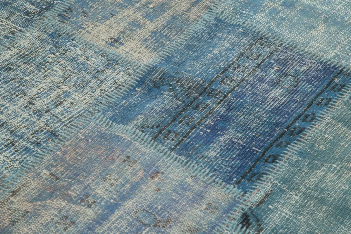 Patchwork Mavi Pamuk Üzerine Yün El Dokuma Kilim-176x243 - Görsel 5