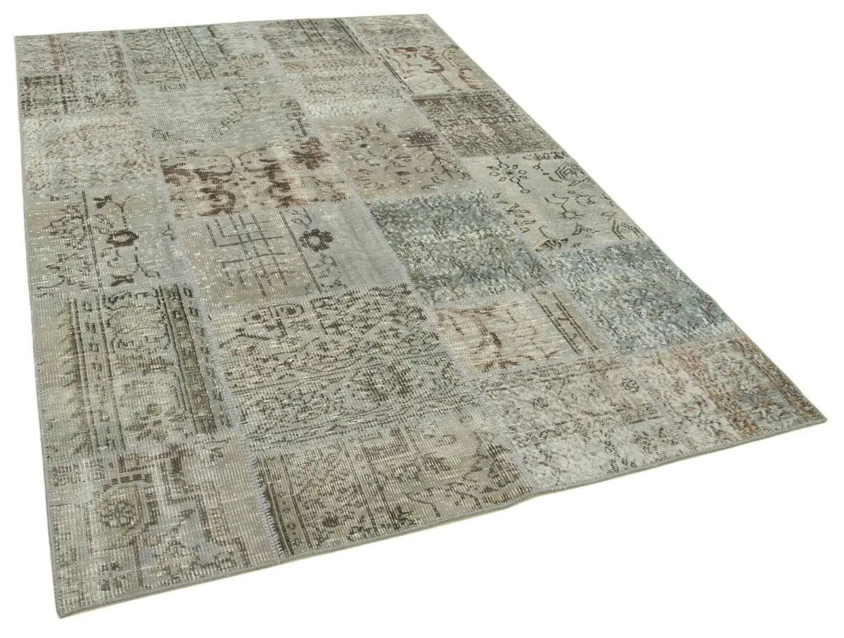 Patchwork Gri Pamuk Üzerine Yün El Dokuma Kilim-168x242 - Görsel 2