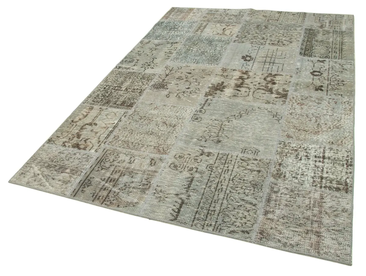 Patchwork Gri Pamuk Üzerine Yün El Dokuma Kilim-168x242 - Görsel 3
