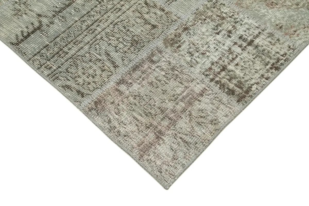 Patchwork Gri Pamuk Üzerine Yün El Dokuma Kilim-168x242 - Görsel 4