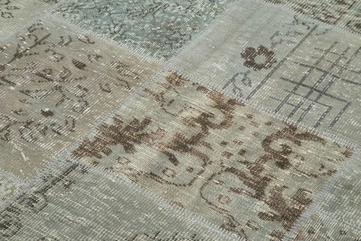 Patchwork Gri Pamuk Üzerine Yün El Dokuma Kilim-168x242 - Görsel 5