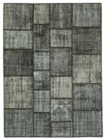 Patchwork Siyah Pamuk Üzerine Yün El Dokuma Kilim-176x242