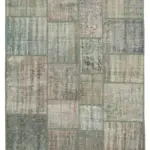 Patchwork Gri Pamuk Üzerine Yün El Dokuma Kilim-176x242